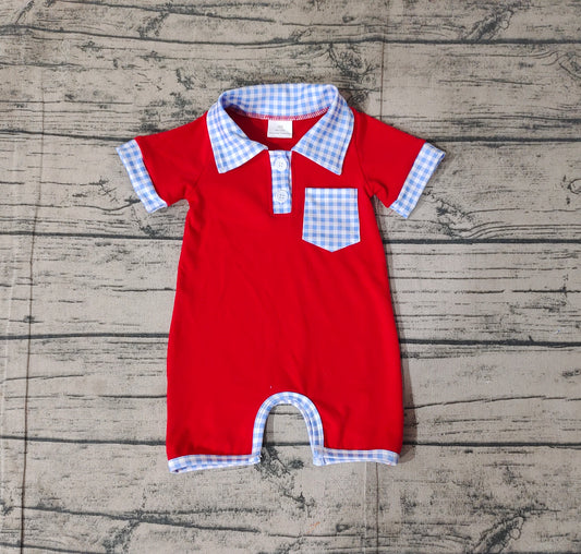 Baby Infant Boys Red 4th of July Pocket Rompers