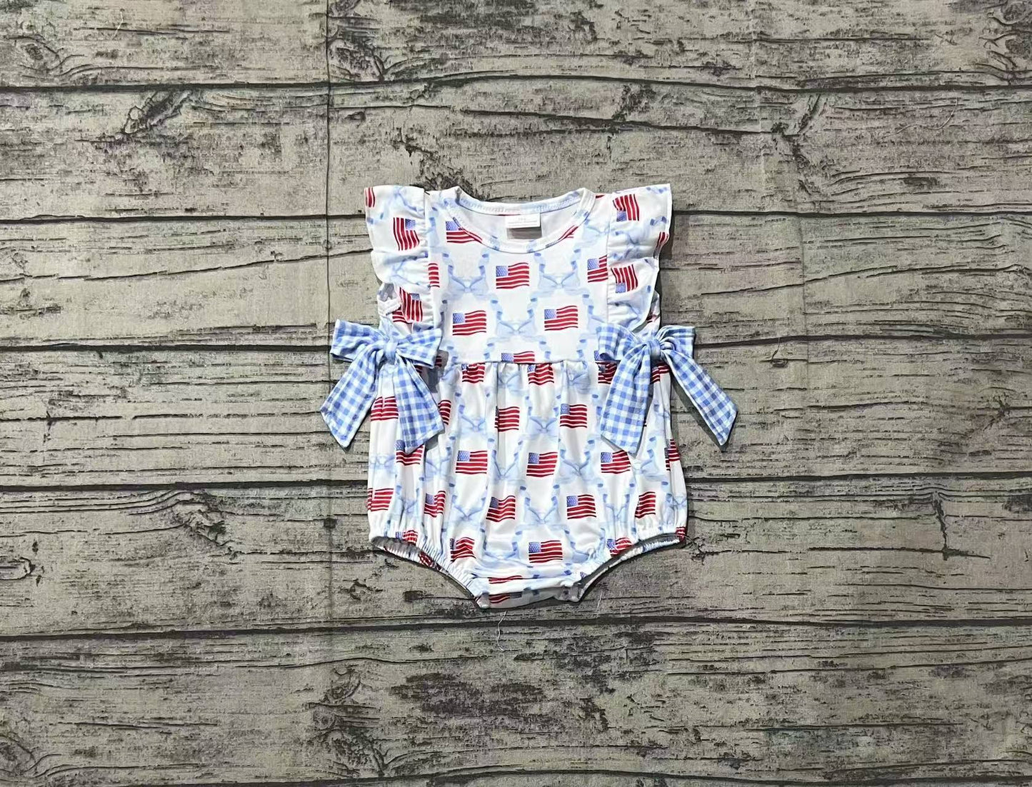 Baby Infant Girls Blue Bows Flag Bubbles Rompers