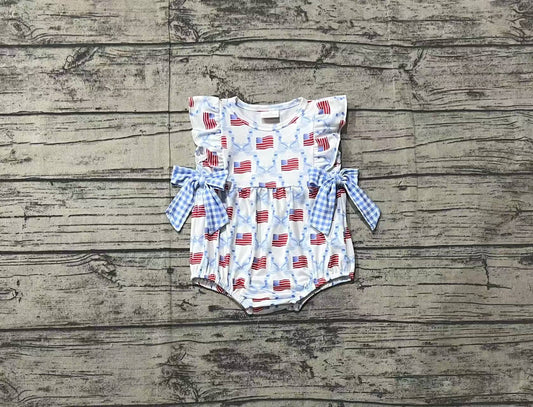 Baby Infant Girls Blue Bows Flag Bubbles Rompers