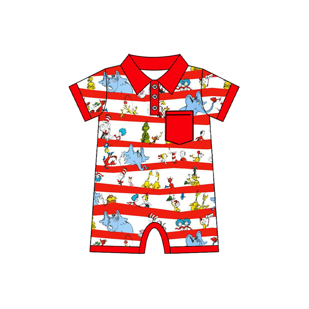 Baby Infant Boys Elephants Pocket Red Rompers preorder