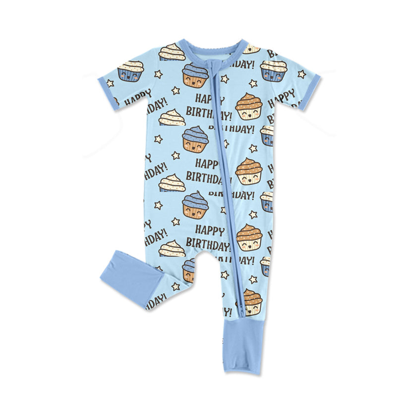 Baby Infant Boys Happy Birthday Zip Rompers preorder