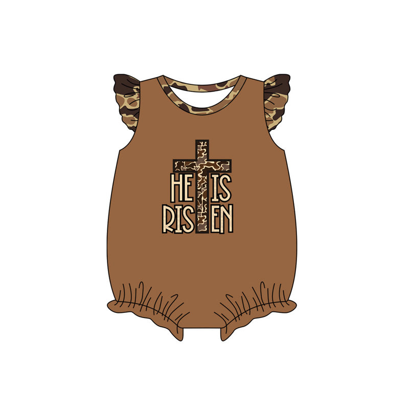 Baby Infant Girls He Is Risen Cross Camo Rompers preorder