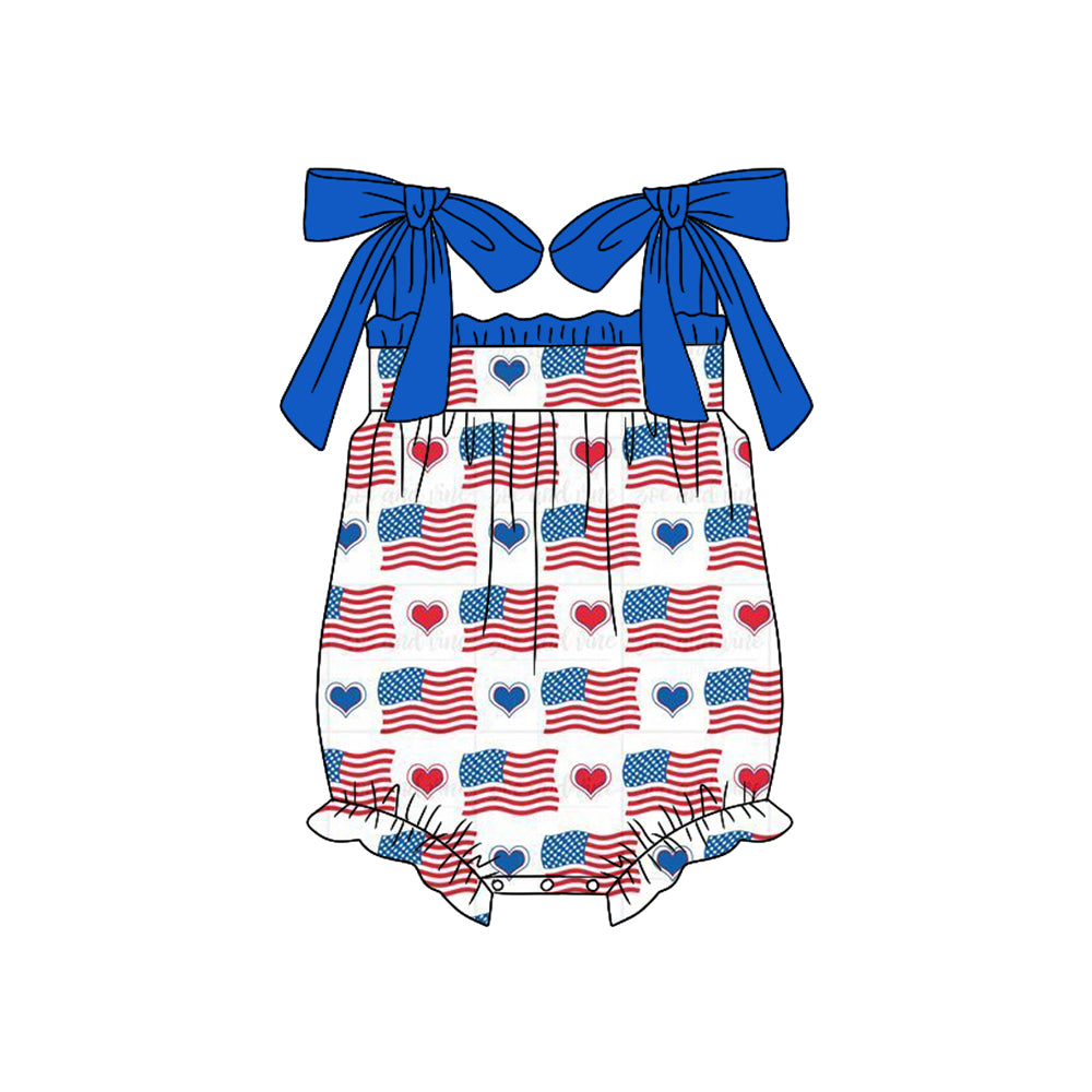 Baby Infant Girls 4th Of July Flags Straps Rompers preorder