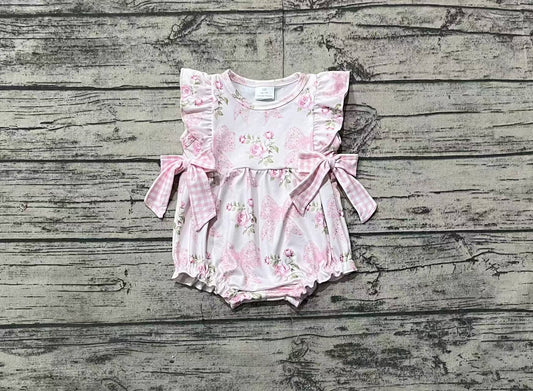 Baby Infant Girls Pink Flowers Bows Rompers