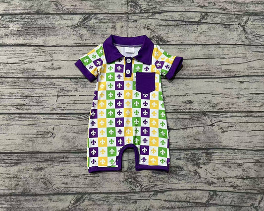 Baby Infant Boys Mardi Gras Anchor Short Sleeve Rompers