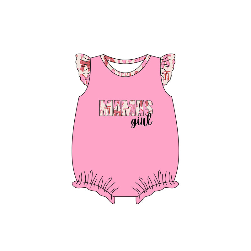Baby Infant Girls Mama's Girl Pink Bows Flutter Sleeve Rompers preorder