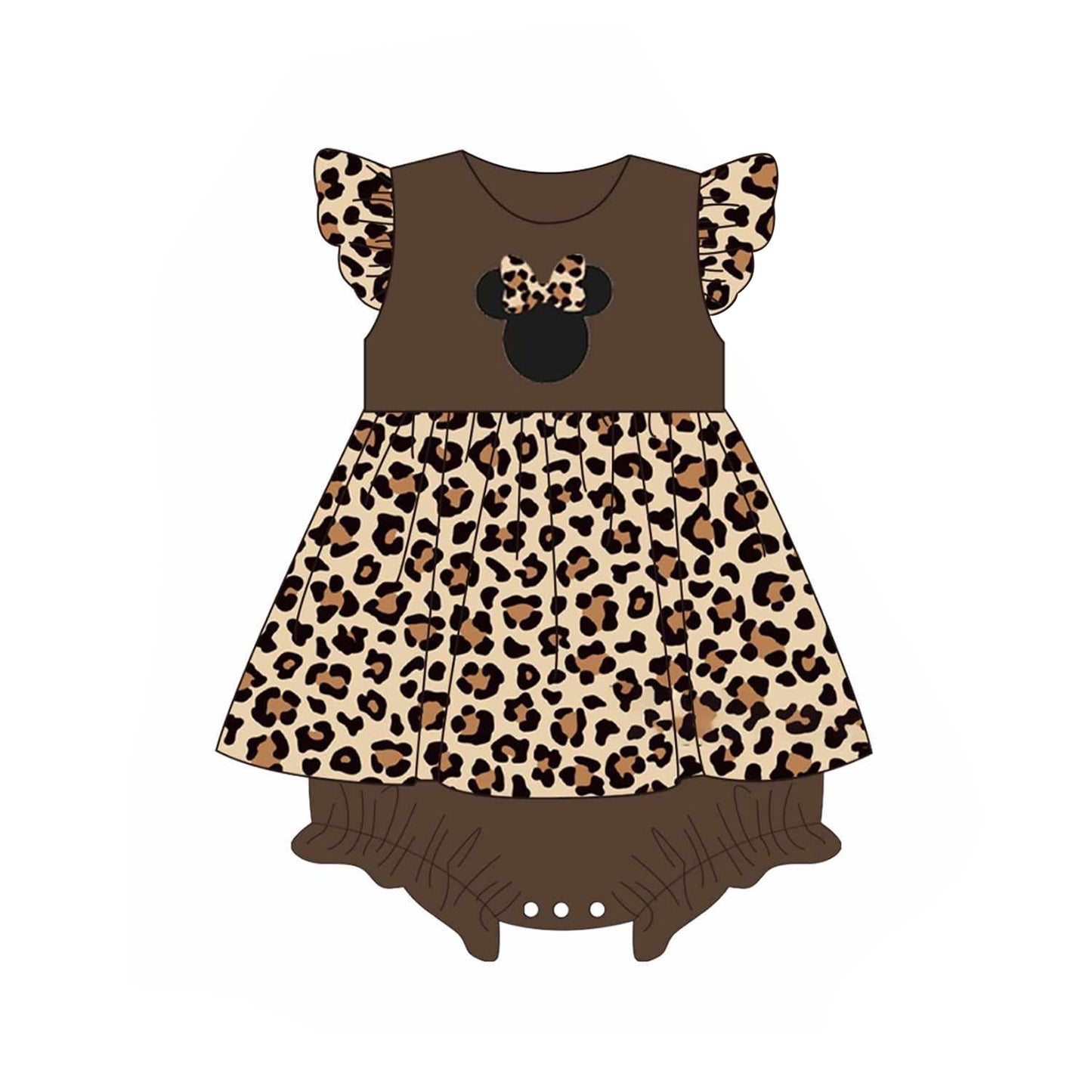 Baby Infant Girls Leopard Cartoon Flutter Sleeve Rompers preorder