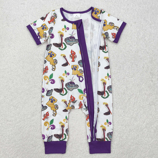 Baby Infant Boys Mardi Gras Bird Zip Rompers