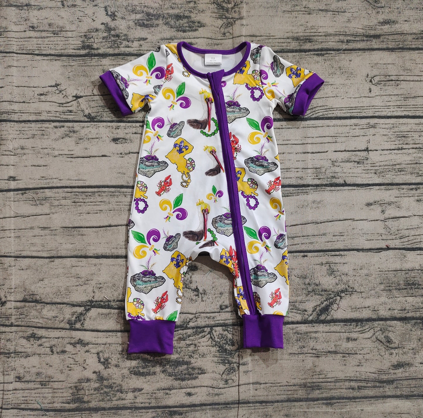 Baby Infant Boys Mardi Gras Bird Zip Rompers