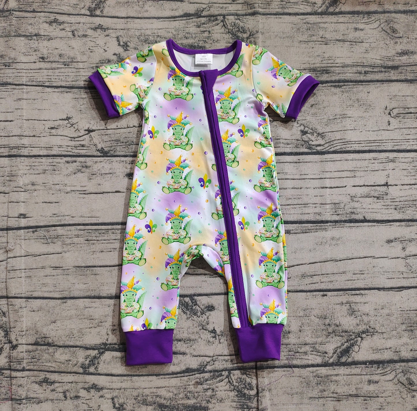 Baby Infant Boys Mardi Gras Crocodile Zip Rompers