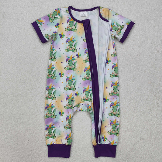 Baby Infant Boys Mardi Gras Crocodile Zip Rompers