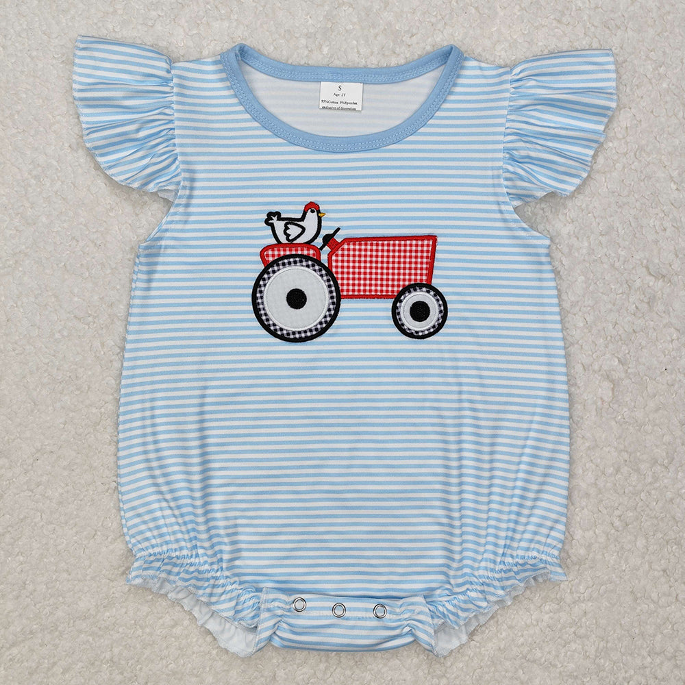 Baby Infant Girls Farm Chicken Flutter Sleeve Rompers