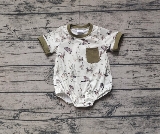 Baby Infant Boys Ducks Mallard Pocket Short Sleeve Rompers