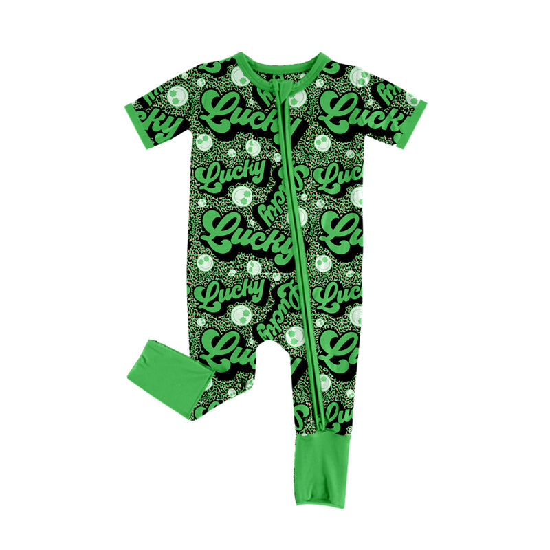 Baby Infant St Patrick Smile Green Zip Rompers preorder