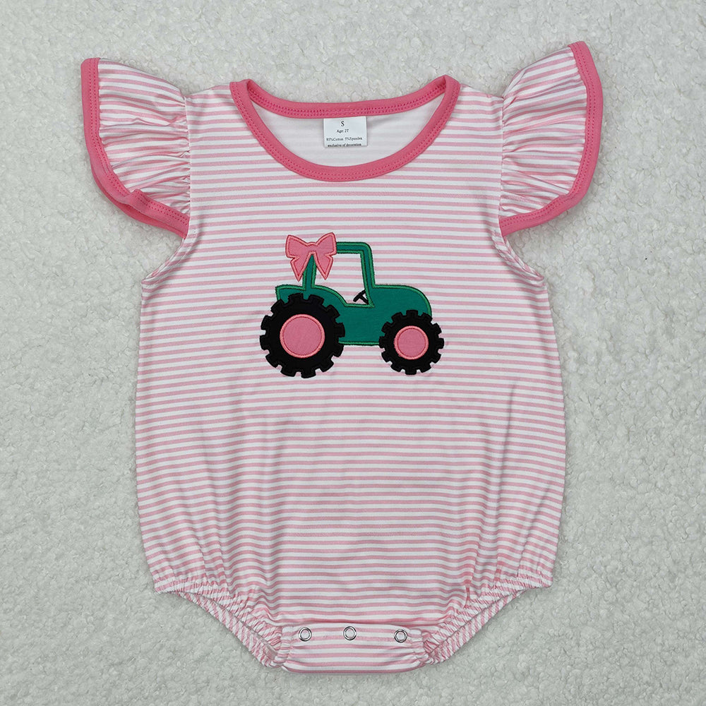 Baby Infant Girls Pink Tractor Bow Rompers