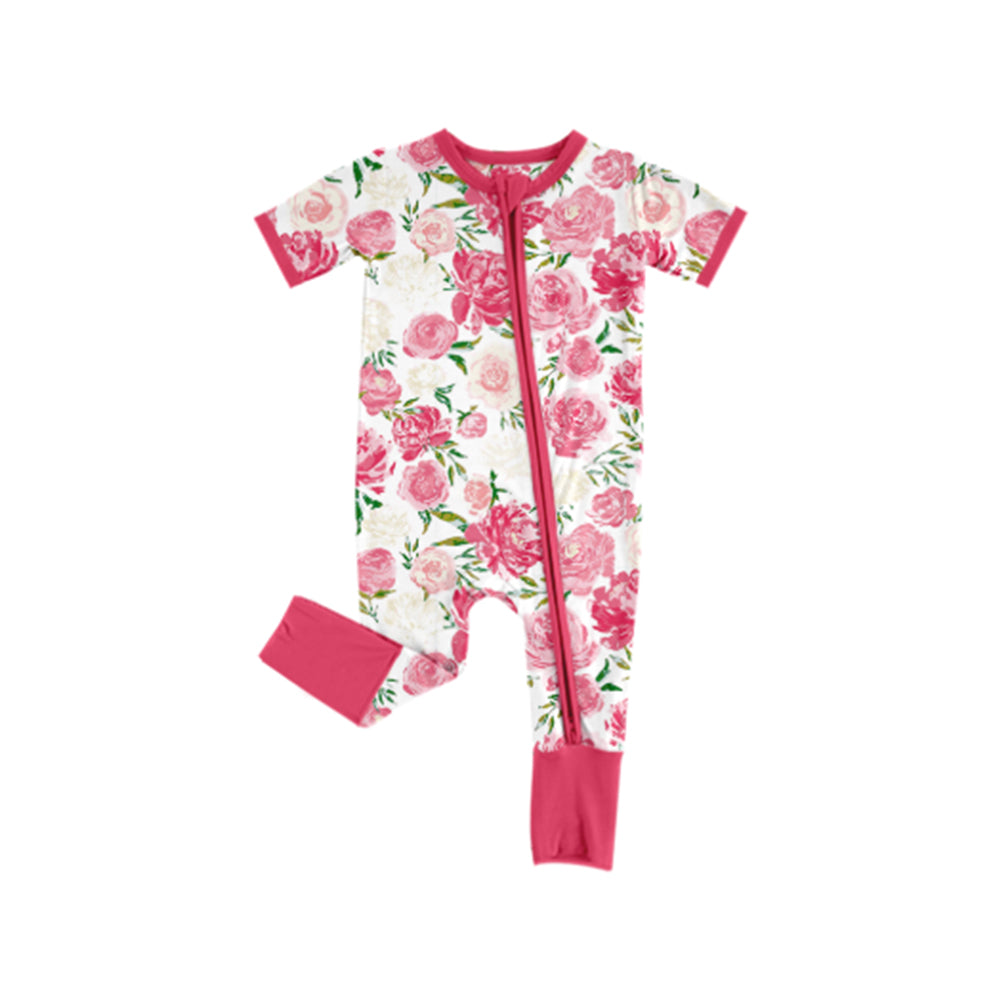 Baby Infant Girls Red Spring Flowers Zip Rompers preorder
