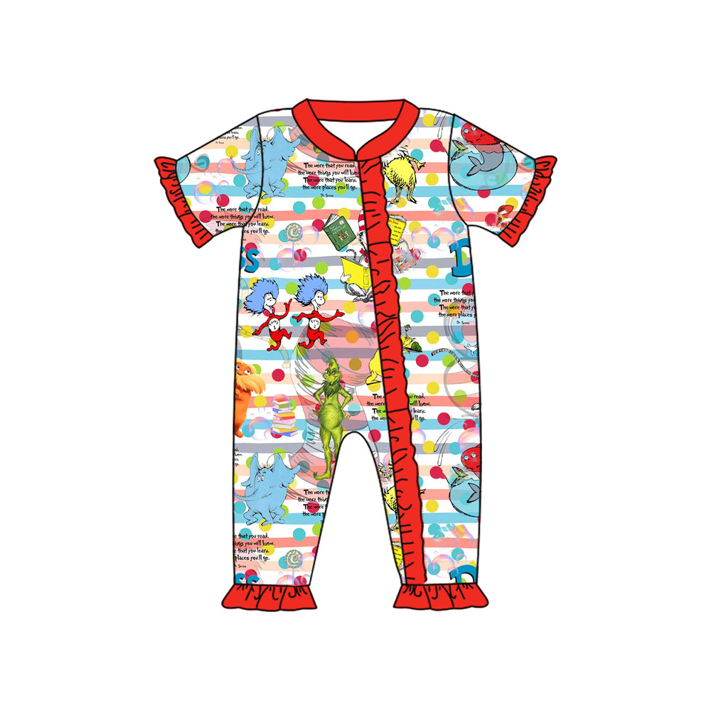 Baby Infant Girls Dr Reading Colorful Zip Short Sleeve Rompers preorder