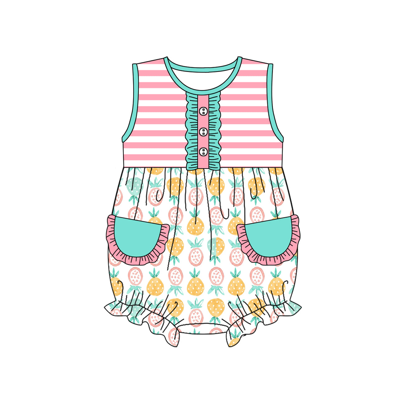 Baby Infant Girls Pink Stripes Pineapple Pockets Rompers preorder