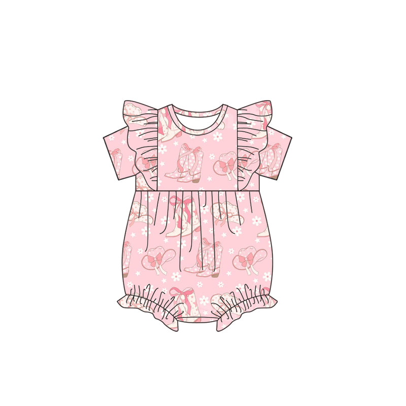 Baby Infant Girls Pink Boots Flowers Western Rompers preorder