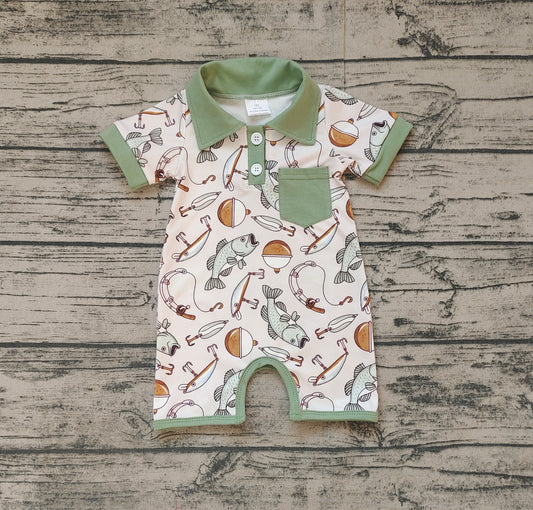 Baby Infant Boys Fishing Pocket Short Sleeve Rompers