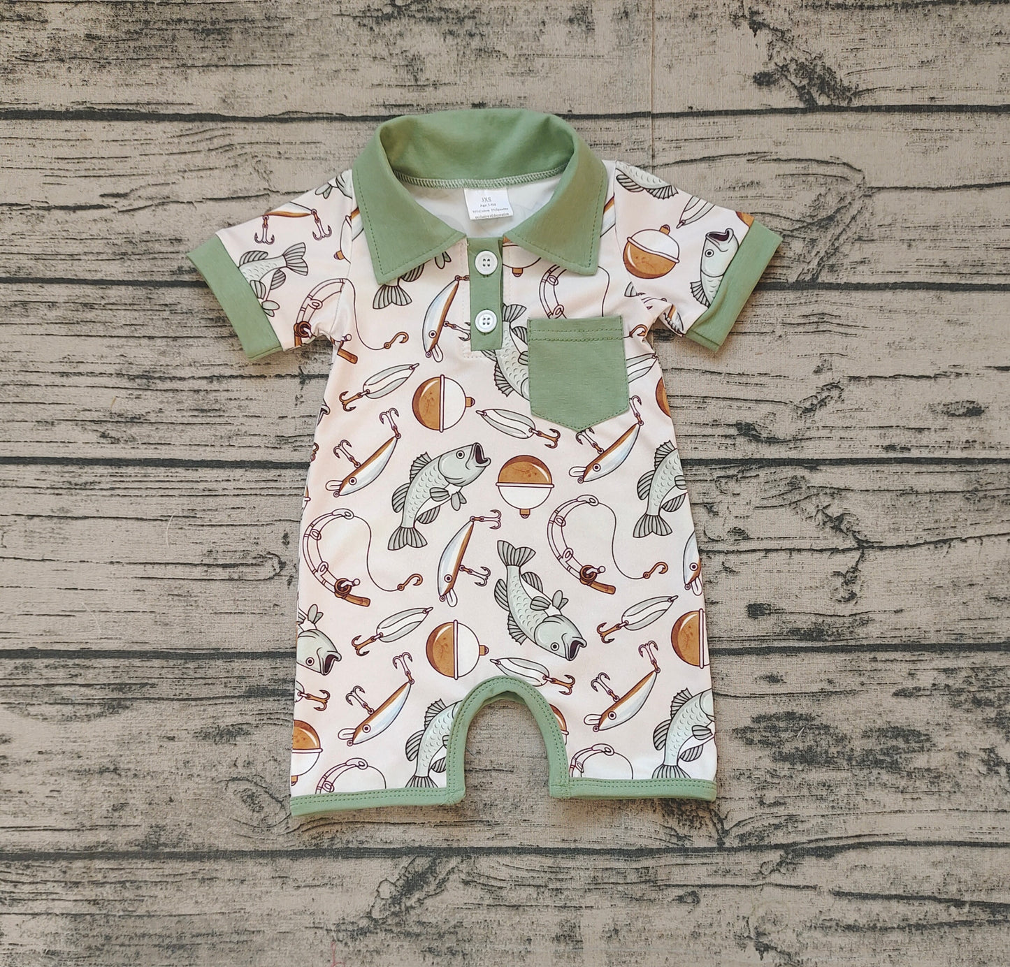 Baby Infant Boys Fishing Pocket Short Sleeve Rompers