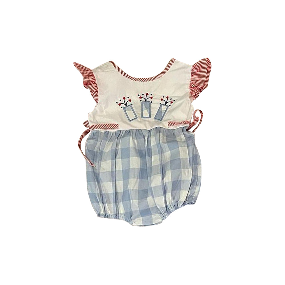 Baby Infant Girls 4th Of July Firetrucks Flutter Sleeve Rompers preorder