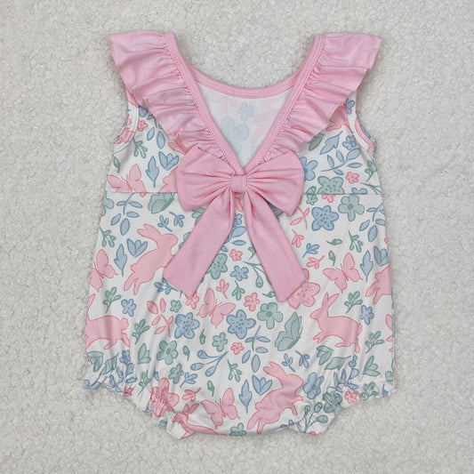 Baby Infant Girls Easter Rabbits Pink Flowers Rompers