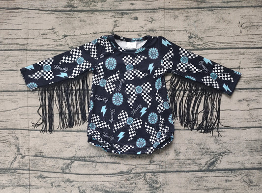 Baby Infant Girls Tassels Turquoise Bows Western Rompers