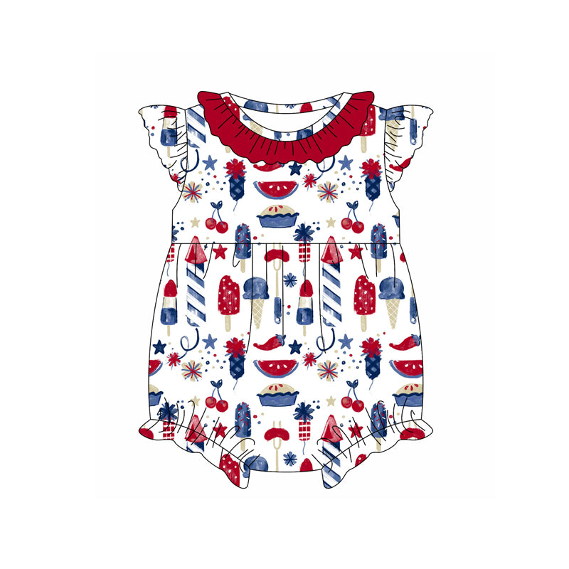 Baby Infant Girls 4th Of July Popsicle Flutter Sleeve Rompers preorder