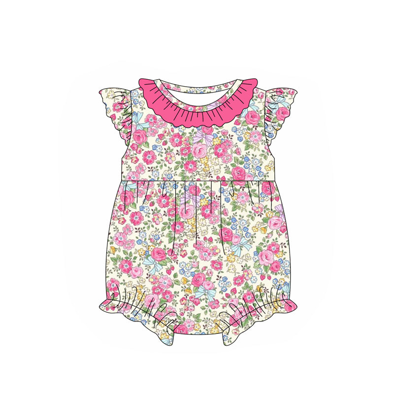 Baby Infant Girls Pink Flowers Flutter Sleeve Rompers preorder