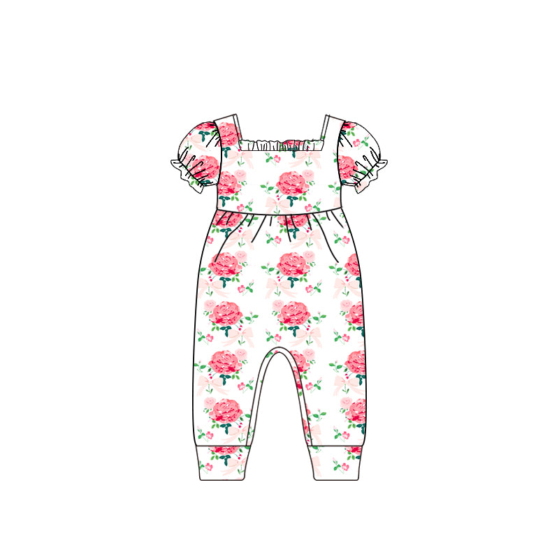 Baby Infant Girls Red Flowers Short Sleeve Rompers preorder