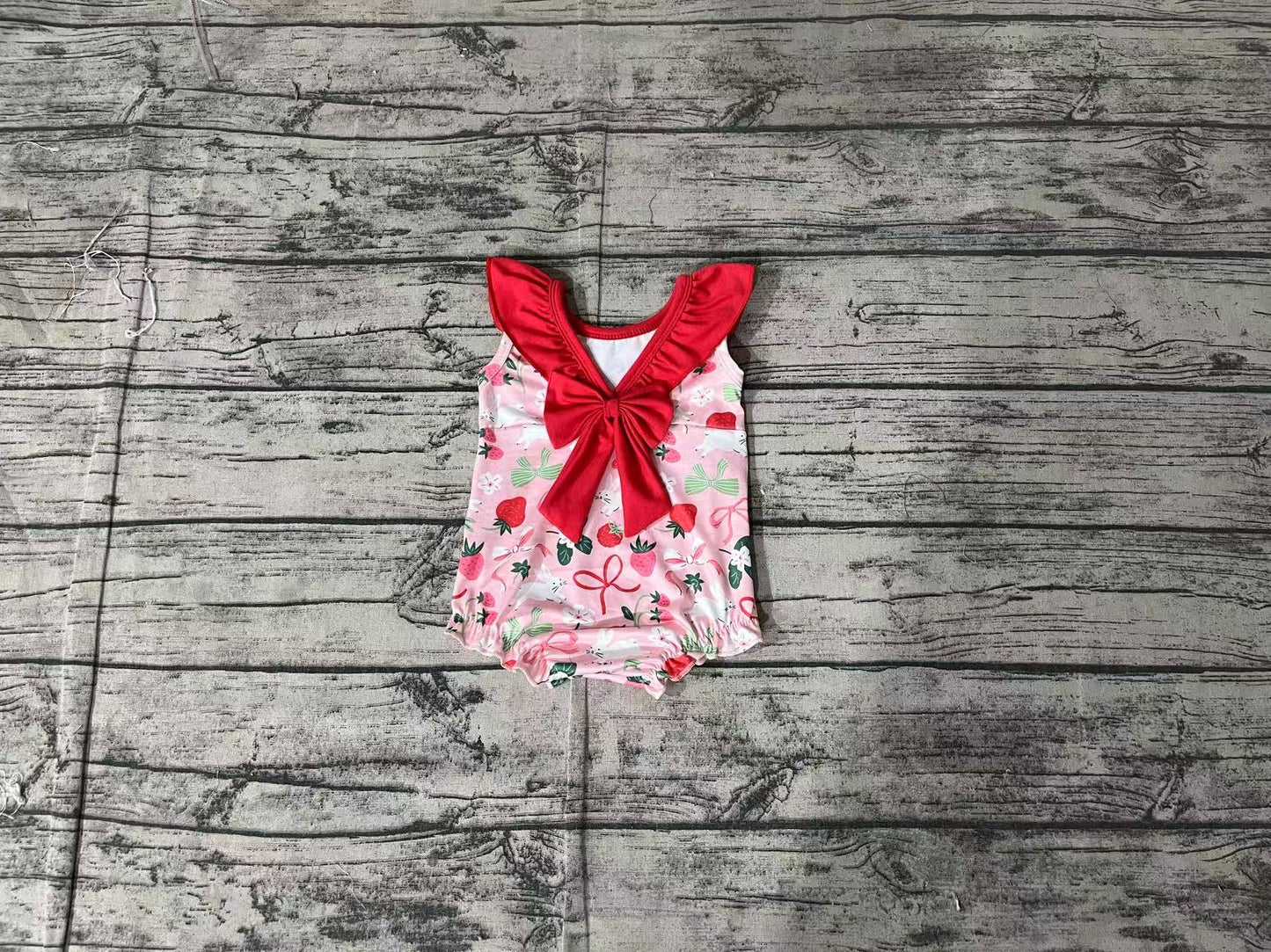 Baby Infant Girls Strawberry Bows Sleeveless Rompers