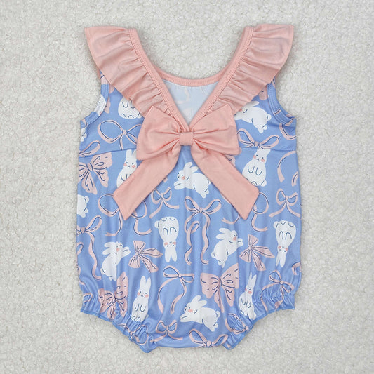 Baby Infant Girls Easter Rabbits Bows Sleeveless Rompers