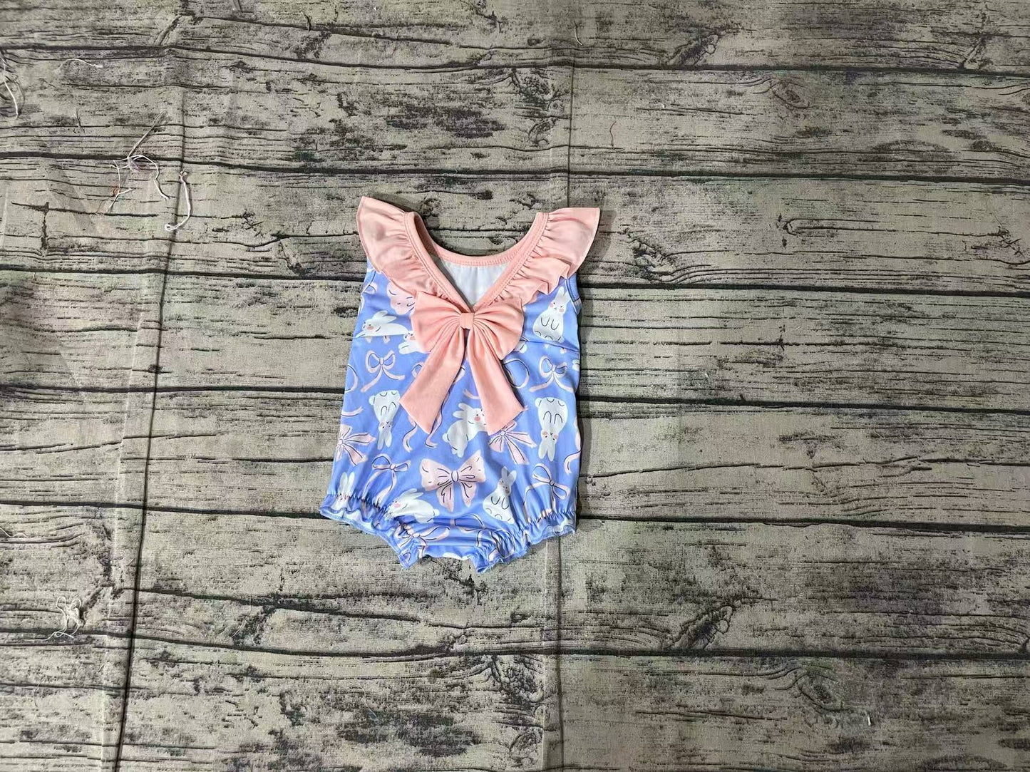 Baby Infant Girls Easter Rabbits Bows Sleeveless Rompers