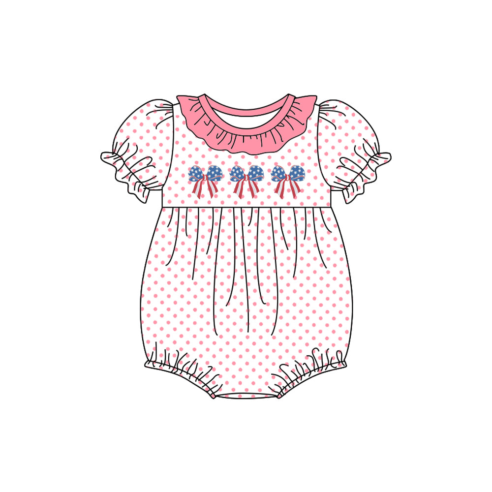 Baby Infant Girls 4th Of July Bows Short Sleeve Rompers preorder