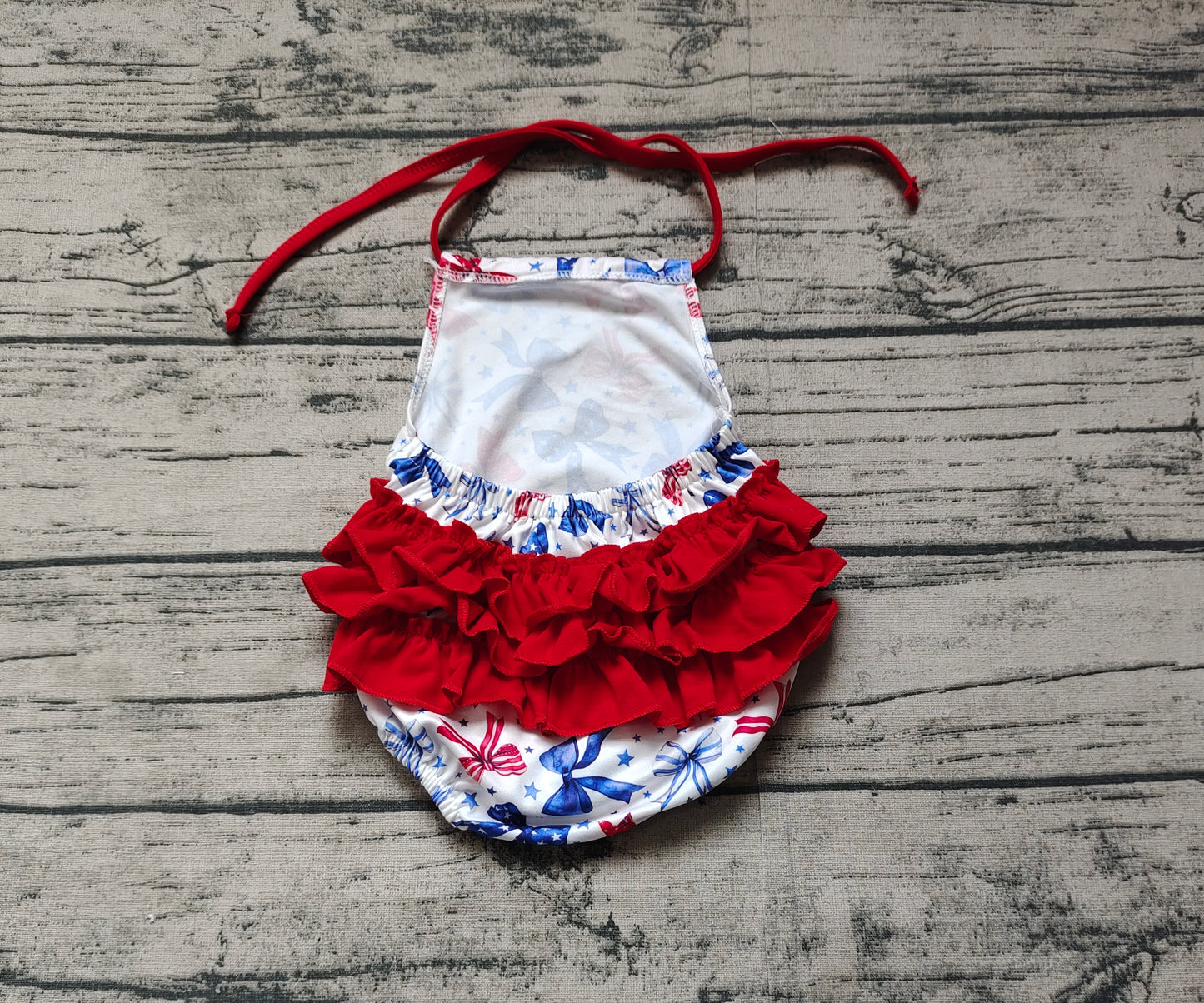 Baby Infant Girls 4th of July Bows Halter Rompers