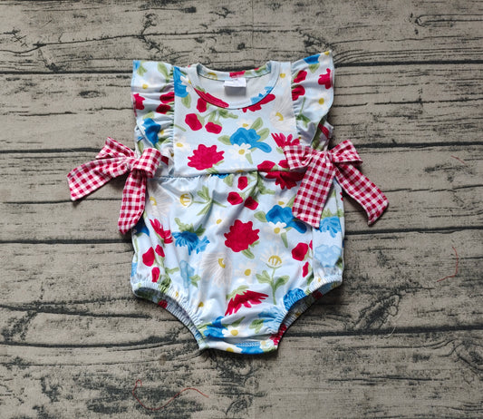 Baby Infant Girls Navy Flowers Bows Rompers
