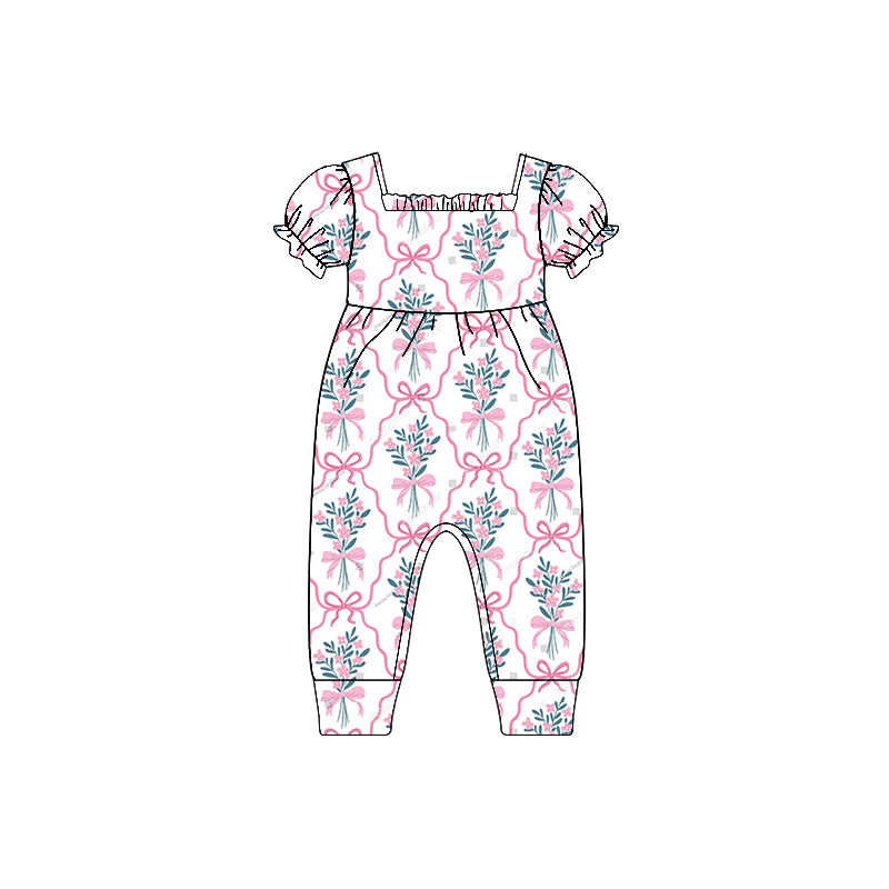 Baby Infant Girls Flowers Leaves Bow Rompers preorder