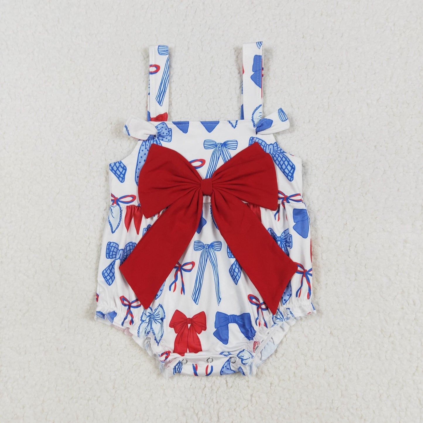 USA Shop Baby Girls Strap Red Blue Bows Plaid 4th of July Ruffle Rompers