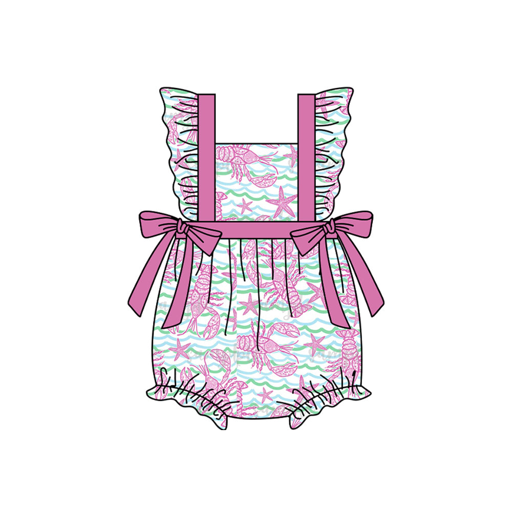 Baby Infant Girls Pink Crawfish Stars Bows Rompers preorder