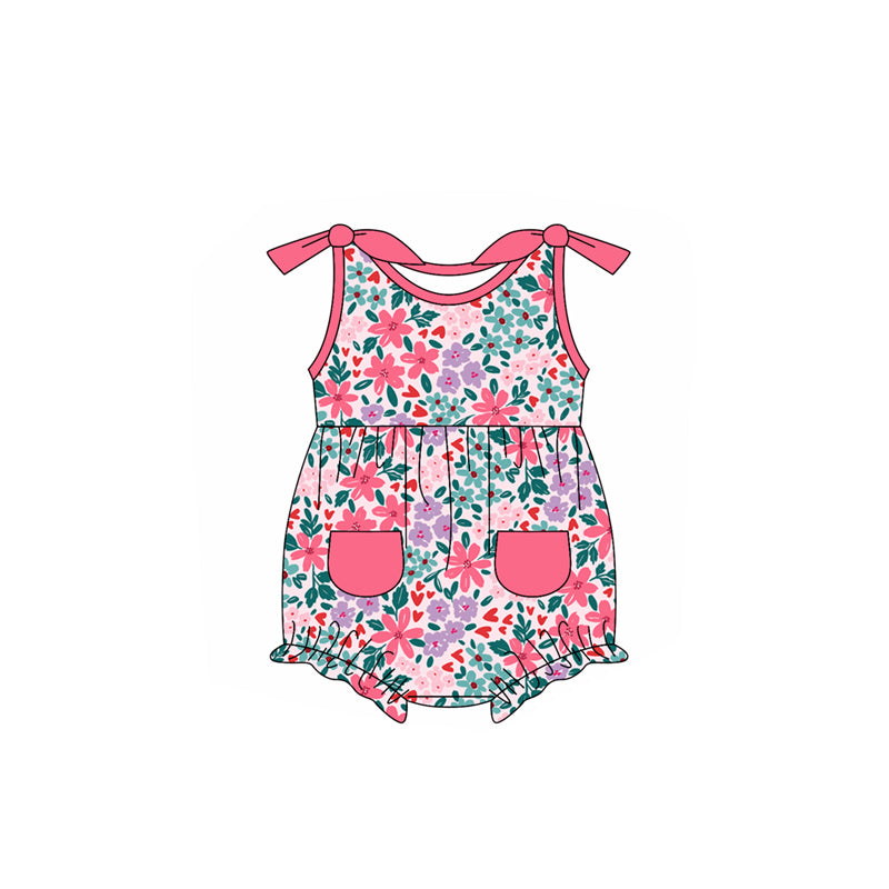 Baby Infant Girls Pink Flowers Bows Pockets Rompers preorder