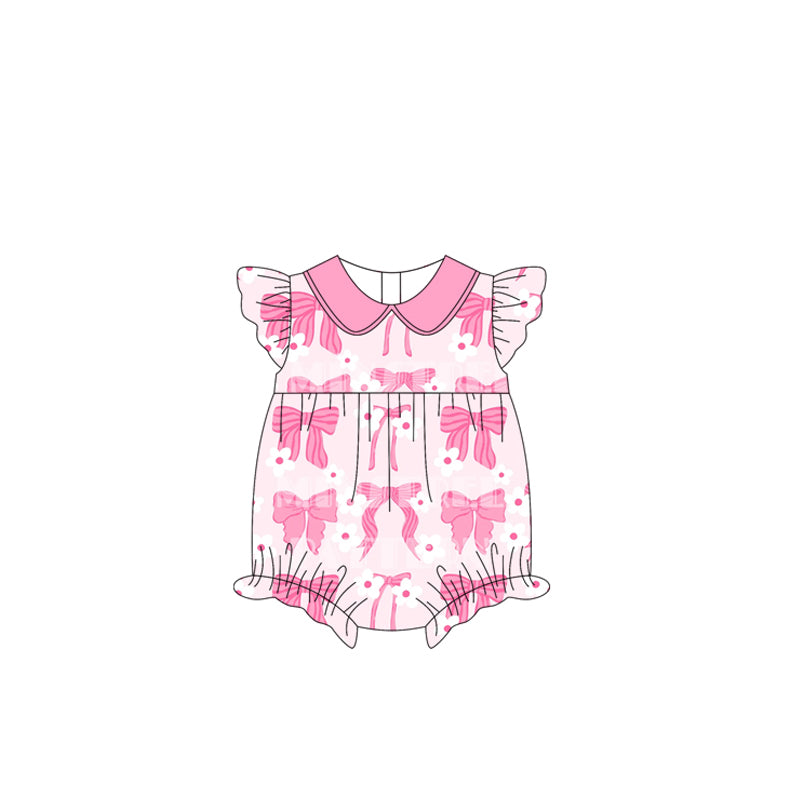 Baby Infant Girls Pink Bows Flowers Collar Rompers preorder