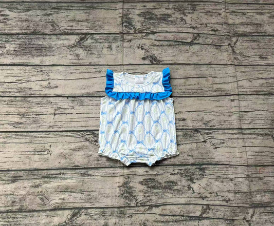 Baby Infant Girls Blue Bows Flowers Rompers