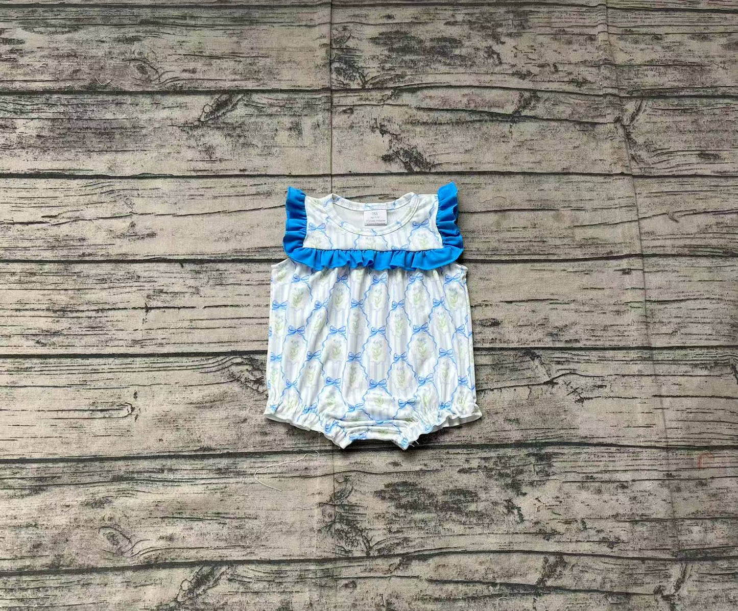 Baby Infant Girls Blue Bows Flowers Rompers