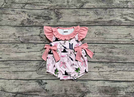 Baby Infant Girls Pink Princess Bow Ruffle Rompers