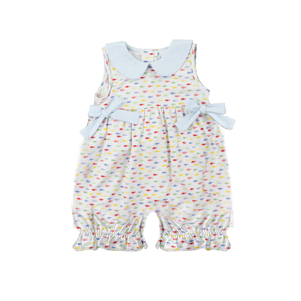 Preorder moq 5 Baby Infant Girls Fishing Collar Bows Rompers