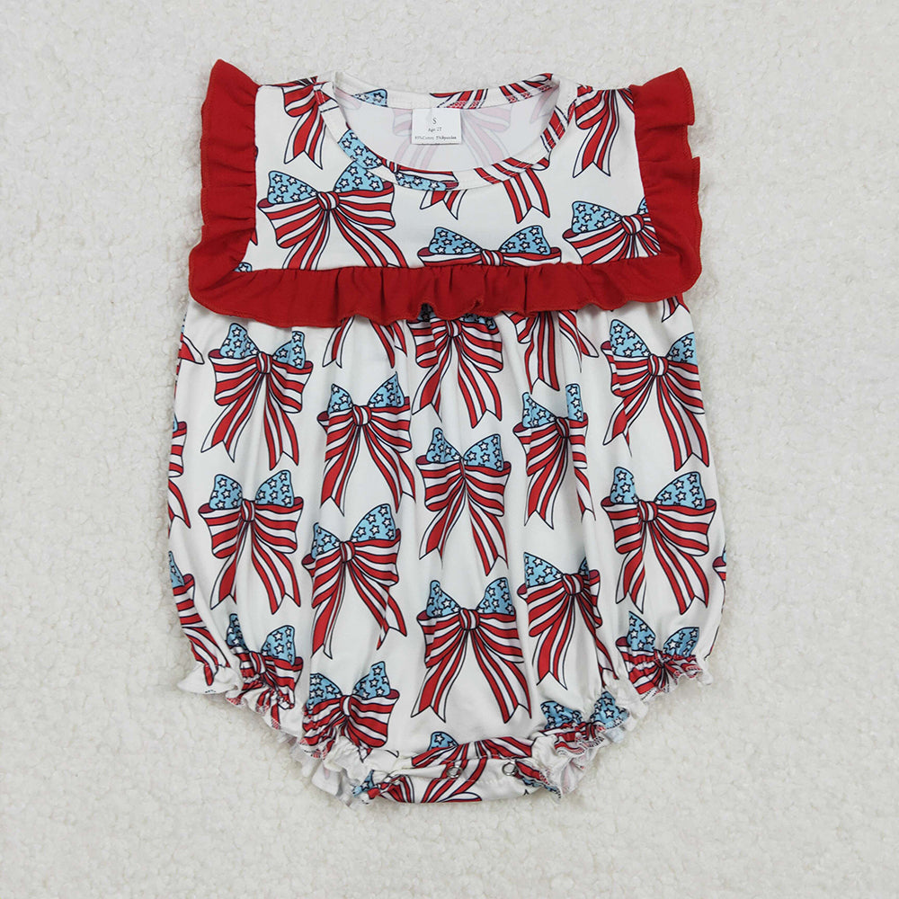 Sibling Baby Girls 4th Of July Coquette Bows Rompers Sets