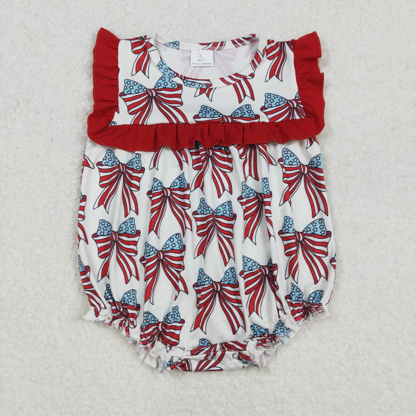 USA Shop Baby Girls Sleeveless Stars Bows 4th of July Ruffle Rompers