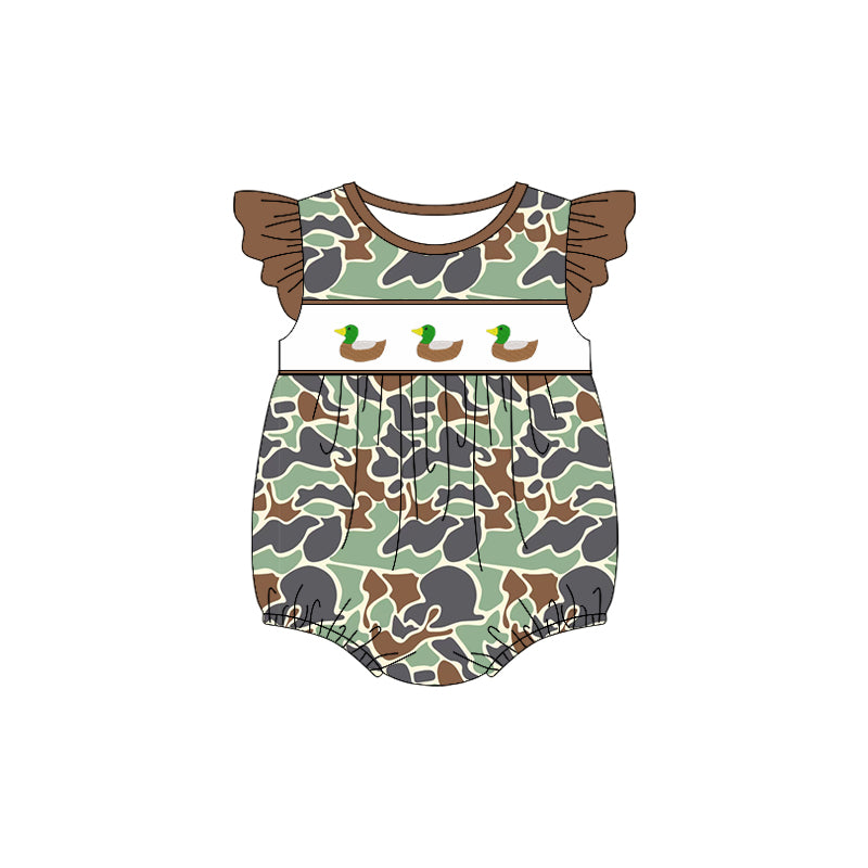 Baby Infant Girls Green Camo Ducks Rompers preorder