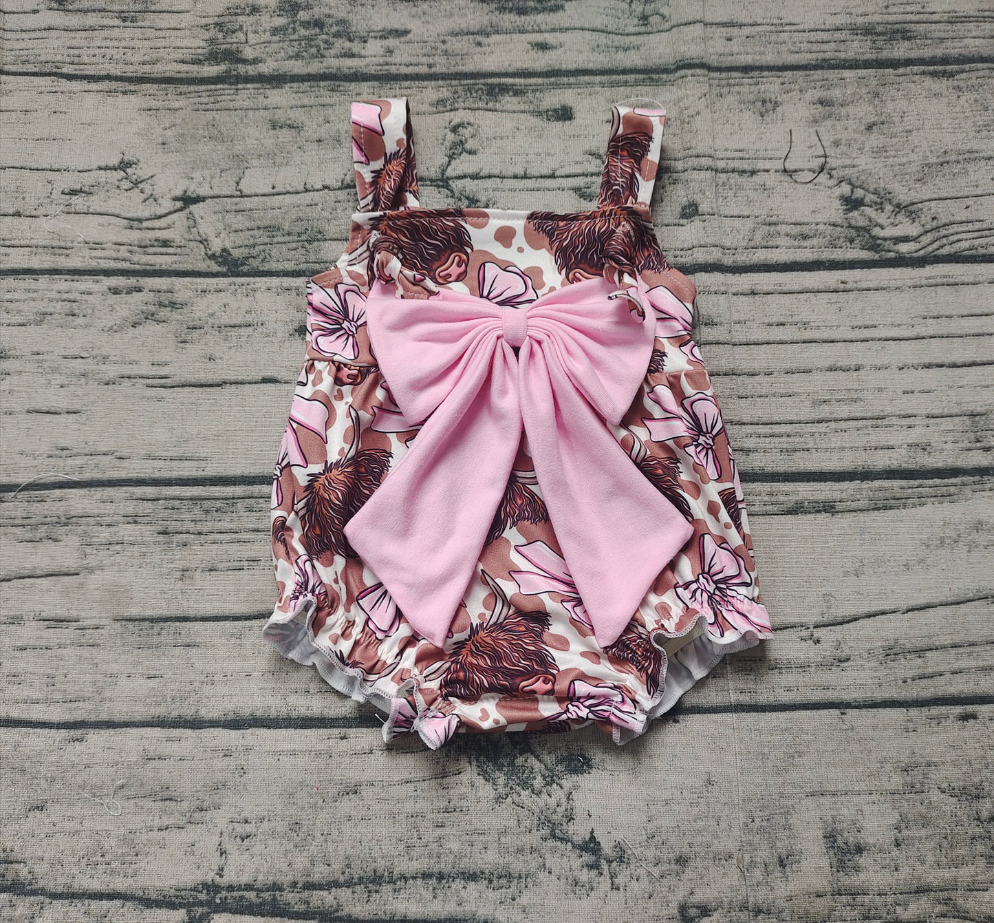 Baby Infant Girls Bows Highland Cow Straps Rompers